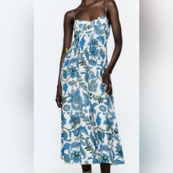 Zara The June Dress With Floral Print Midi Style Size Medium - Picture 7 of 7
